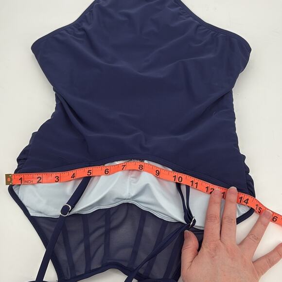 Cupshe Womens Navy Blue One Piece Swimsuit Mesh Details Size Medium - Picture 16 of 16
